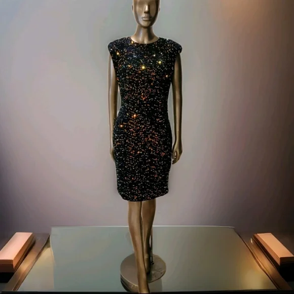 NWT Blue Velvet Sequin Embelissged Bodycon Party Cocktail Mini Dress Sz L - Picture 6 of 16